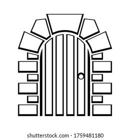 Wood Closed Door With Stones Arch Frame. Eps10 vector illustration.