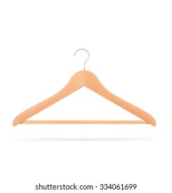 Wood clothes hanger isolated on white background. Vector illustration.