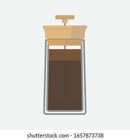 Wood coffee french press flat design icon vector