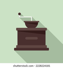 Wood coffee grinder icon flat vector. Restaurant drink. Cappuccino drink