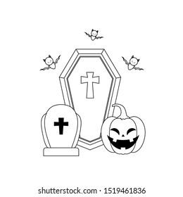 wood coffin with christian cross on white background