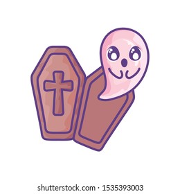 wood coffin with christian cross on white background vector illustration design