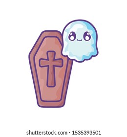 wood coffin with christian cross on white background vector illustration design