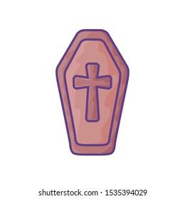 wood coffin with christian cross on white background vector illustration design