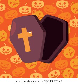 wood coffin with christian cross vector illustration design