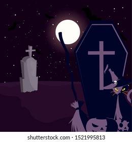 wood coffin with christian cross vector illustration design