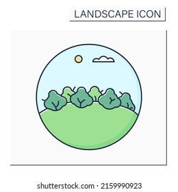 Wood color icon. Area of land, smaller than forest with growing trees.Landscape concept.Isolated vector illustration