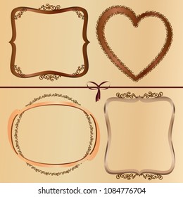 Wood color vintage frames with ornament on beige background