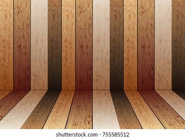 Wood color wall and floor room vector illustration.