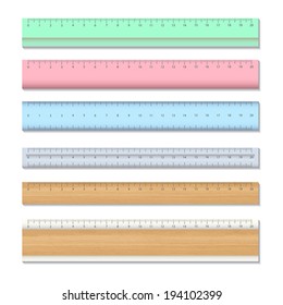 Wood and colors school rulers isolated on white background.     Vector illustration.