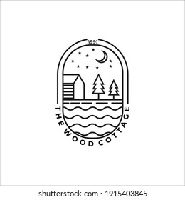 wood cottage or cabin line art minimalist simple vector logo illustration design