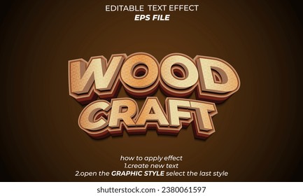 wood craft editable text effect 3d font style use for logo and business brand. vector template