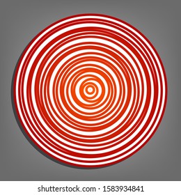 Wood Cross Section. Flat Red Icon With Linear White Icon With Gray Shadow At Grayish Background. Illustration.