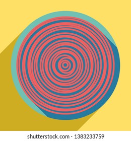 Wood cross section. Sunset orange icon with llapis lazuli shadow inside medium aquamarine circle with different goldenrod shadow at royal yellow background.