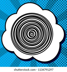 Wood cross section. Vector. Black icon in bubble on blue pop-art background with rays.