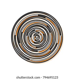 Wood cross section. Vector. Black line icon with shifted flat orange filled icon on white background. Isolated.