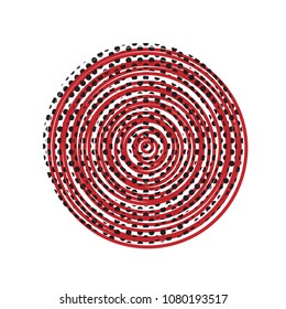 Wood cross section. Vector. Brown icon with shifted black circle pattern as duplicate at white background. Isolated.