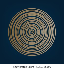Wood cross section. Vector. Golden icon and border at dark cyan background.