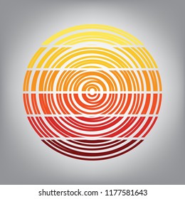 Wood cross section. Vector. Horizontally sliced icon with colors from sunny gradient in gray background.
