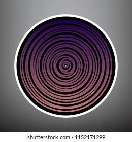 Wood cross section. Vector. Violet gradient icon with black and white linear edges at gray background.
