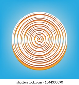 Wood cross section. Vector. White icon with 3d warm-colored gradient body at sky blue background.