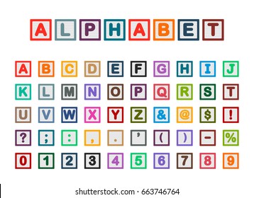 Wood cube alphabet. Vector font.