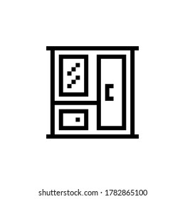 wood cupboard, glass, furniture and decor icon. perfect for logo, game, poster, website and presentation. icon design retro and pixel art style