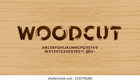 Wood cursive font, Hand drawn brush stroke alphabet, vector illustration 10EPS