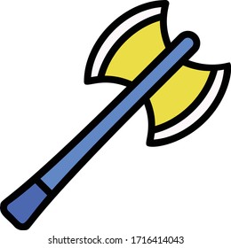 Diseño de icono en color de vectores de herramienta de corte de madera, Concepto de hacha táctil de doble cara de filo, 