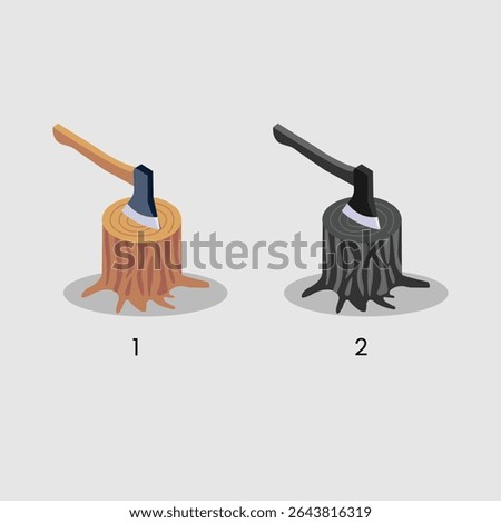 Wood cutter axe and wood 2 verition black and colorfull