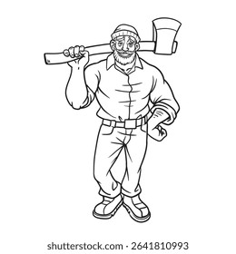 Wood Cutter colouring book for kids, vector illustration.
