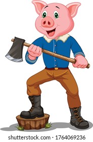 A Wood cutter Holding An Axe Across The Trees cartoon vector art and illustration
