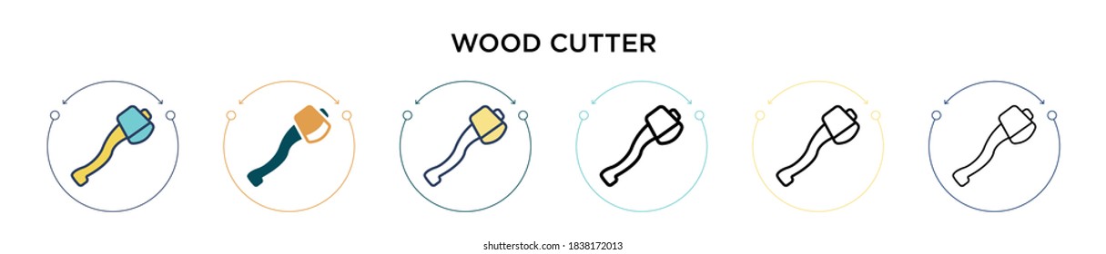 Wood cutter icon in filled, thin line, outline and stroke style. Vector illustration of two colored and black wood cutter vector icons designs can be used for mobile, ui, web