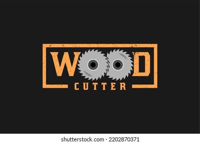 Tipografía De Cutter De Madera Con Saw Circular Para Logotipo De La Industria De La Madera, Carpintero, Leñador