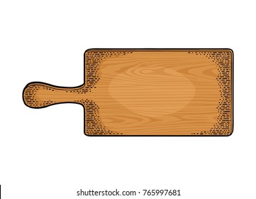 Wood cutting board. Vector color vintage engraving illustration for menu, poster, label. Isolated on white background