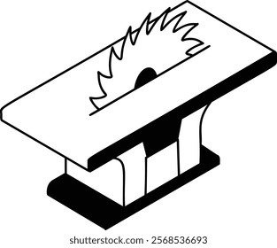 Wood Cutting Carbide Disc Running isometric concept, multifunction table saw vector outline design, firewood or crafts Symbol, forest Deforestation products Sign,Lumberyard stock illustration