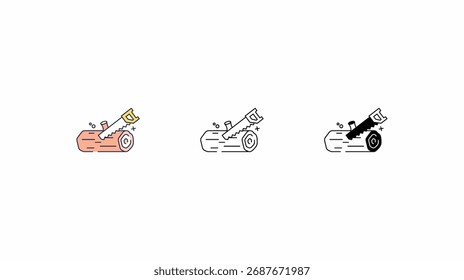 Iconos de línea de glifo de línea de color de conjunto de iconos de Vector de corte de madera ilustración de stock
