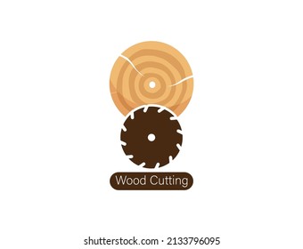 Wood Cutting Logo, Rotating Blade Icon Vector Illustration