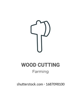 Wood cutting outline vector icon. Thin line black wood cutting icon, flat vector simple element illustration from editable gardening concept isolated stroke on white background