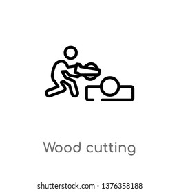 wood cutting vector line icon. Simple element illustration. wood cutting outline icon from gardening concept. Can be used for web and mobile
