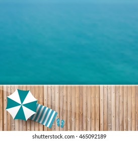 Wood Deck Of Sea Top View, Vector Illustration Layout Template Design