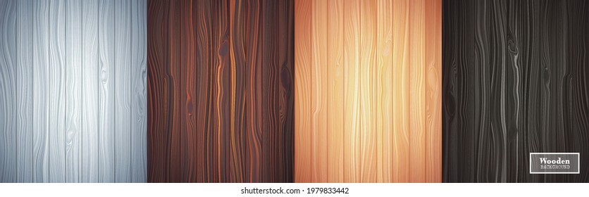 Wood for decorative design. Four textured backgrounds in the form of wooden boards. Copy, empty space. Vector illustration.