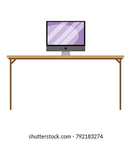 wood desk object with computer technolgy