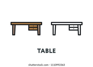 Wood Desk Table.  Interior Furniture Concept. Minimal Color Flat Line Outline Stroke Icon.