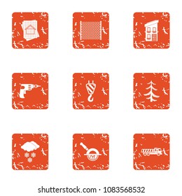 Wood development icons set. Grunge set of 9 wood development vector icons for web isolated on white background
