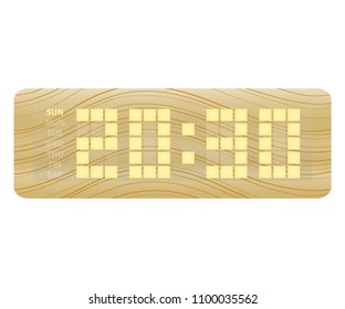 Wood Digital Clock on white background. vector illustration/eps10