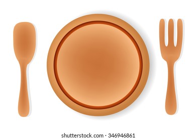 Wood dish  spoon and fork Graphic vector