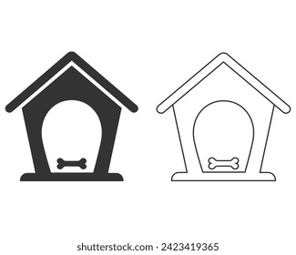 Wood dog house line icon set. Outline wood dog house