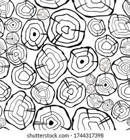 Wood doodle pattern. Line monochrome art, seamless vector