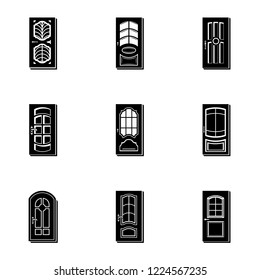 Wood door icons set. Simple set of 9 wood door vector icons for web isolated on white background